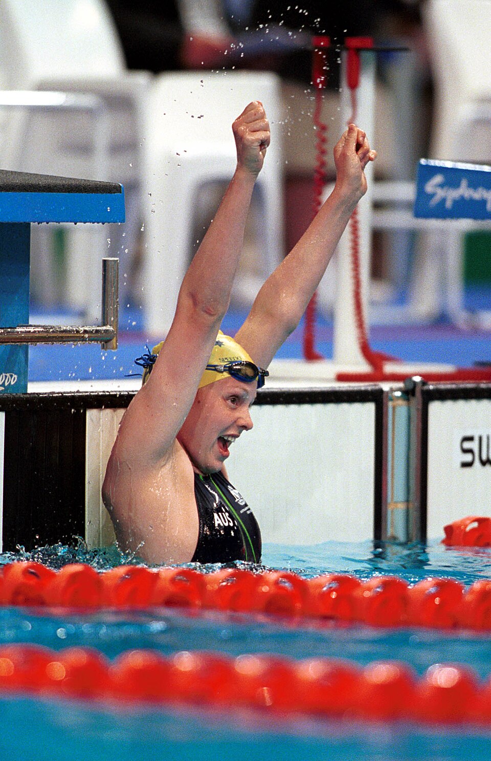 Siobhan Paton at the Sydney 2000 Paralympics: Women's 50m freestyle S14; gold; celebration