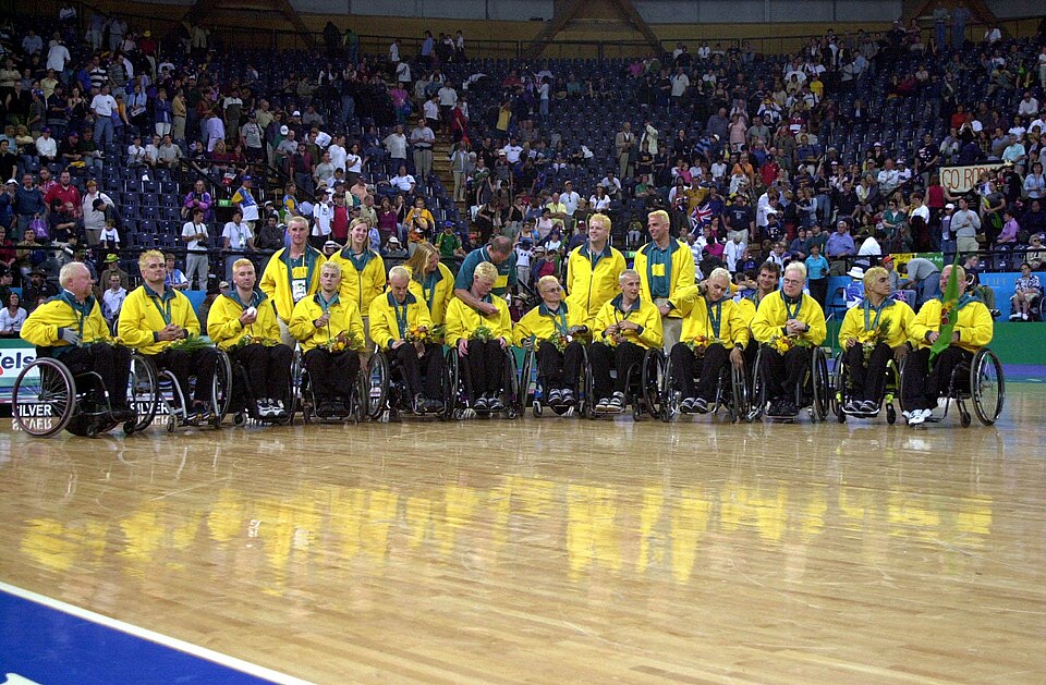 The Australian Steelers receive wheelchair rugby silver medals.